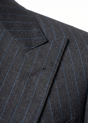 Mazara Mens Dark Gray with Navy Pinstripe Classic Fit Peak Lapel Wool 3-Piece Suit
