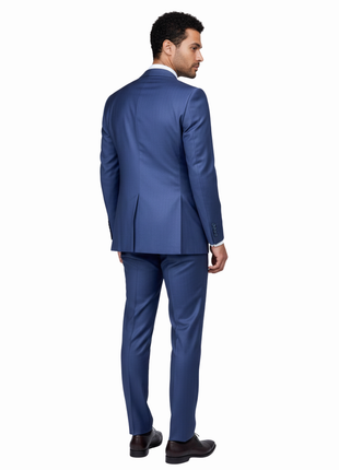 Romaster Mens Tonal Check Blue Slim Fit Peak Lapels Stretch Wool Suit