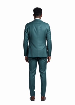 Pierre Carlos Solid Green Slim Fit Double Breasted Stretch Suit with Buckle Closure