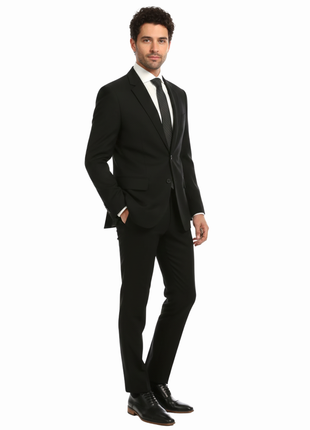 Ferrecci Mens Solid Black Classic Fit 2 Piece Suit