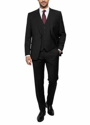 Cleo Luxor Black Slim Fit Wool Stretch 3 Piece Suit