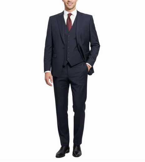 Cleo Luxor Midnight Navy Slim Fit Wool Stretch 3 Piece Suit