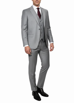Cleo Luxor Ash Heather Gray Slim Fit Wool Stretch 3 Piece Suit
