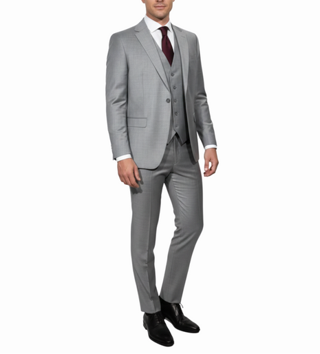 Cleo Luxor Ash Heather Gray Slim Fit Wool Stretch 3 Piece Suit