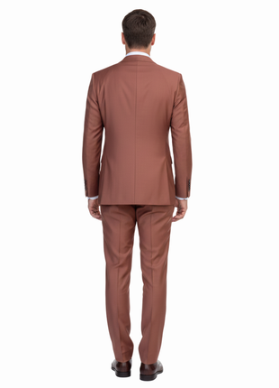 Pierre Carlos Solid Rust Slim Fit Double Breasted Stretch Suit with Buckle Closure