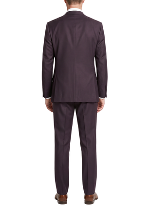 Sartoria Mazara Solid Burgundy Wool Peak Lapels Slim Fit 2 Button Suit