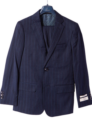 T.O Boys Blue Pinstriped Slim Fit 2 Piece Suit