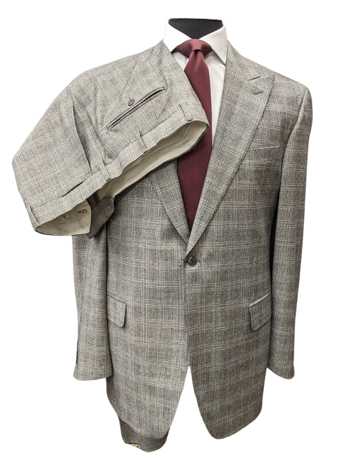 Luigi Bianchi Montova Mens Gray Plaid 44L Classic Fit Wool Cashmere 2 Piece Suit