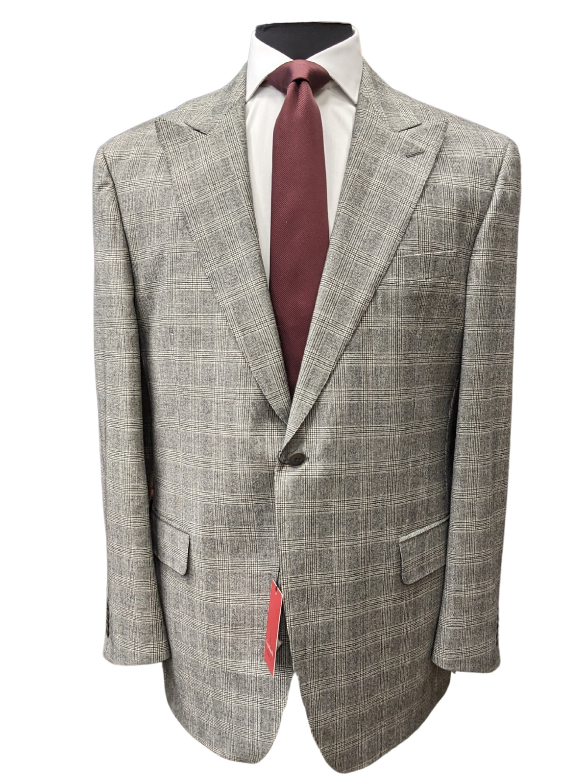 Luigi Bianchi Montova Mens Gray Plaid 44L Classic Fit Wool Cashmere 2 Piece Suit