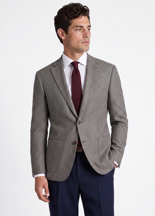 Ermenegildo Zegna Light Gray Houndstooth Classic Fit Silk Wool 2-Button Sport Coat 44L
