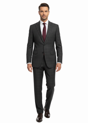 Caravelli Mens Black Plaid Slim Fit 2 Piece Suit
