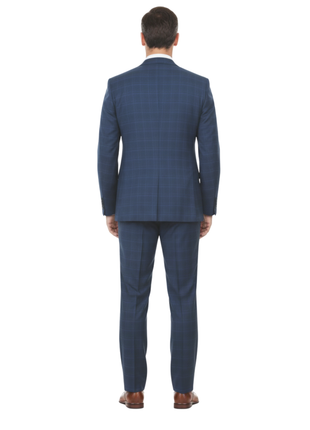 English Laundry Blue Plaid Slim Fit Notch Lapel Stretch 2 Button Suit