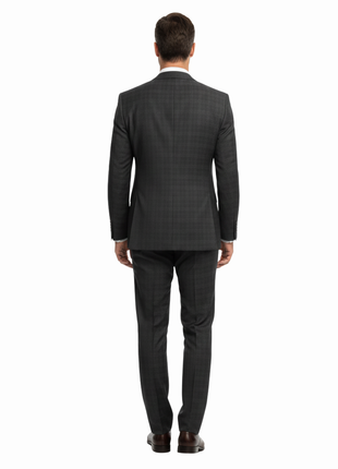 Caravelli Mens Black Plaid Slim Fit 2 Piece Suit