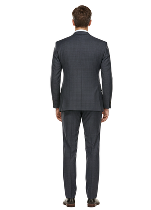 English Laundry Gray Tonal Plaid Slim Fit Peak Lapel Wool Blend 2 Button Suit