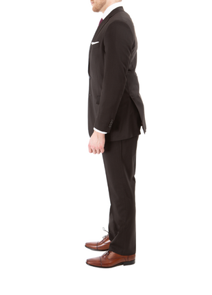 Blujacket Mens Solid Brown 100% Marzotto Wool Regular Fit 2 Piece Suit
