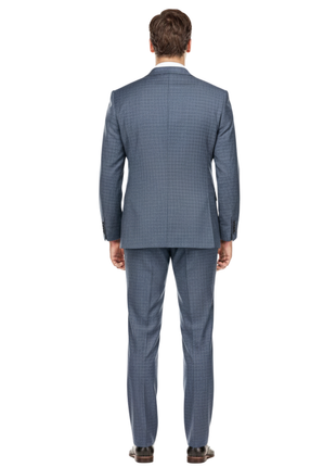 English Laundry Blue Check Slim Fit Notch Lapel Wool Blend Stretch 2 Button Suit