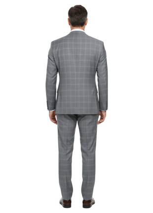 English Laundry Light Gray Plaid Slim Fit Notch Lapel Wool Blend Stretch 2 Button Suit