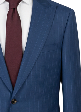 Mazara Mens Blue Pinstriped Classic Fit Peak Lapel Wool Blend 2-Button Suit