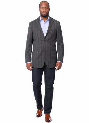 Prontomoda Men's Gray Plaid 100% Wool Slim Fit Blazer Sport Coat