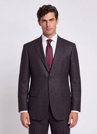 Emanuel Ungaro Espresso Brown with Teal Windowpane Classic Fit Wool 2-Button Sport Coat 42R