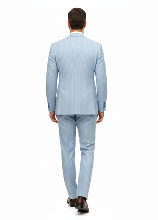 Romaster Mens Light Blue Pinstriped Slim Fit  Linen Blend 2 piece Suit