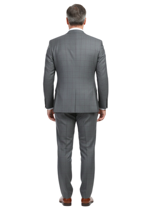 English Laundry Grey And Plum Plaid Slim Fit Notch Lapel Stretch Wool Blend Suit