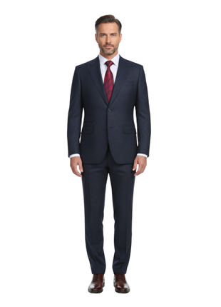 English Laundry Navy And Black Check Slim Fit Peak Lapel Wool Suit