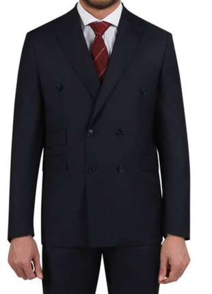 Di'nucci Slim Fit Navy Textured Double Breasted Wool Blend Suit - The Suit Depot