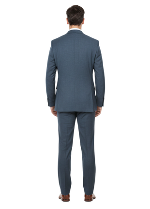 English Laundry Gray With Blue Check Slim Fit Notch Lapel Stretch 2 Button Suit
