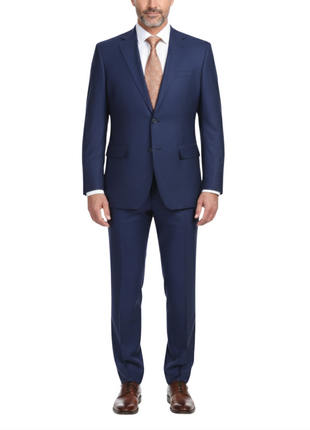 English Laundry Blue Textured Slim Fit Notch Lapel Stretch Wool Blend Suit