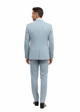 Romaster Mens Solid Light Blue Slim Fit Stretch Wool Blend Suit