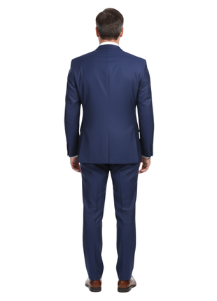 English Laundry Blue Textured Slim Fit Notch Lapel Stretch Wool Blend Suit