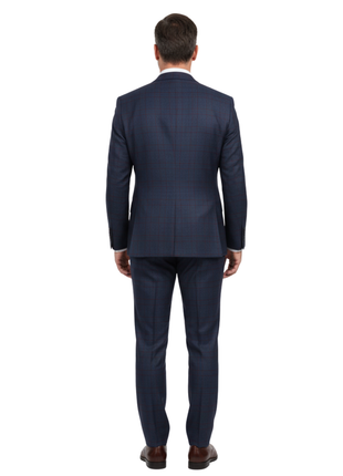 English Laundry Slim Fit Two button Blue with Burgundy Check Peak Lapel Suit - The Suit Depot