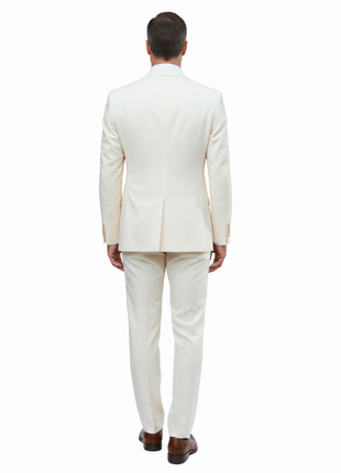 Romaster Mens Solid Cream Slim Fit Stretch Wool Blend 3 Piece Suit