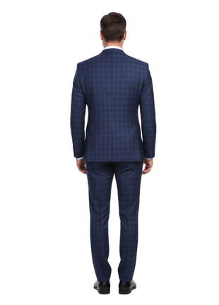 English Laundry Slim Fit Two button Navy Check Peak Lapel Suit - The Suit Depot