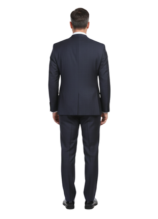 English Laundry Navy Windowpane Check Slim Fit Peak Lapel Wool Suit