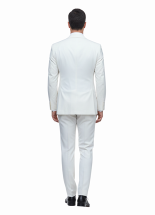 Romaster Mens Solid White Notch Lapel Slim Fit Stretch Wool Blend suit