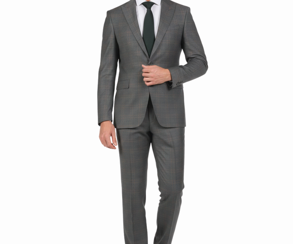 Shop Di'nucci Gray with Brown Windowpane Peak Lapel 100% Wool Suit