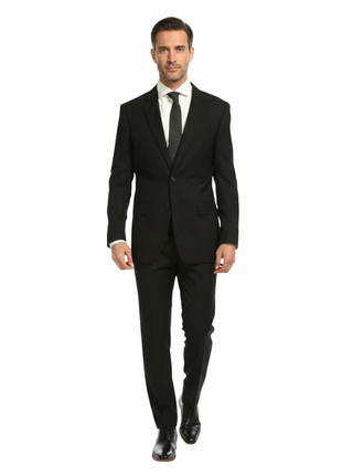 Ferrecci Mens Solid Black Classic Fit 100% Wool 2 Piece Suit