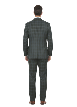 English Laundry Mens Gray With Green Plaid Slim Fit Peak Lapel 2 Button Stretch Suit