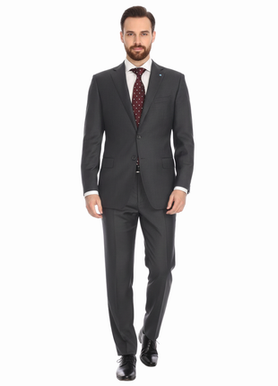 Blujacket Mens Charcoal Gray 100% Wool Regular Fit 2 Piece Suit