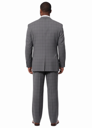 Extrema Mens Gray Check Wool Blend 3 Piece Vested Regular Fit Suit - The Suit Depot