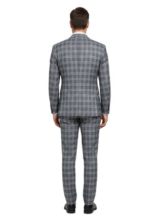 English Laundry Windowpane Check Gray Slim Fit Peak Lapel Stretch 2 Button Suit