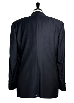 Canali Pinstripe Dark Blue Peak Lapel Slim Fit Wool 1-Button Suit 46R - The Suit Depot