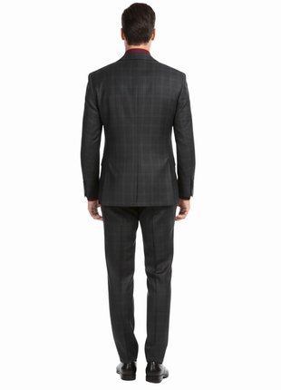 Ferrecci Mens Black Plaid Classic Fit Wool Blend 2 Piece Suit