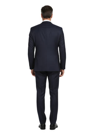 English Laundry Navy Weave Slim Fit Peak Lapel Wool Suit With Patch Pockets
