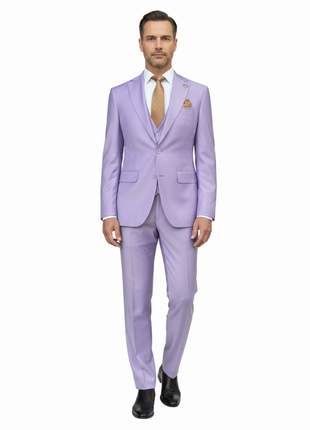 Romaster Mens Solid Purple Wool Blend 3 Piece Slim Fit Suit