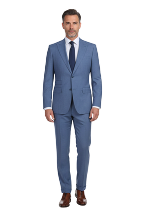 English Laundry Light Blue Pinstriped Slim Fit Peak Lapel Wool Suit
