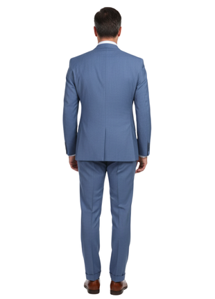 English Laundry Light Blue Pinstriped Slim Fit Peak Lapel Wool Suit