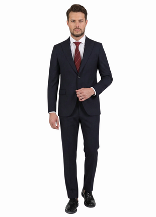 Di'nucci Slim Fit Navy With Purple Pinstripe Peak Lapel Wool Blend Suit